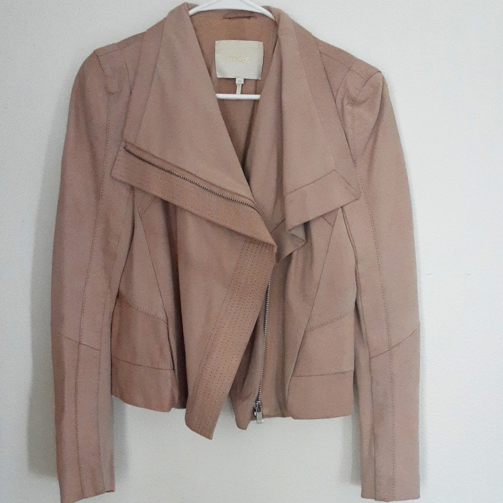 Maje Febbie Leather Jacket Size 36 Light Pink Tan